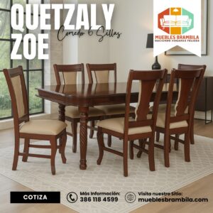 COMEDOR CLASICO 6 SILLAS EN MADERA   MOD. QUETZALY/ZOE