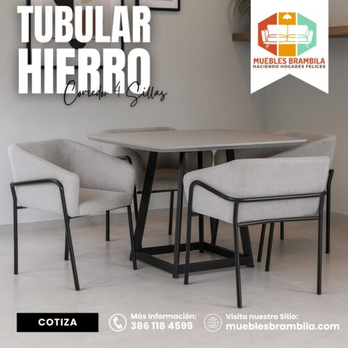 COMEDOR TUBULAR HIERRO 4 SILLAS