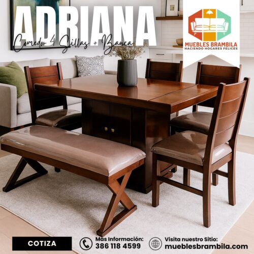 COMEDOR ADRIANA 4 SILLAS + BANCA
