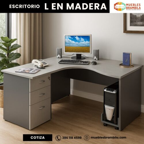 ESCRITORIO L EN MADERA